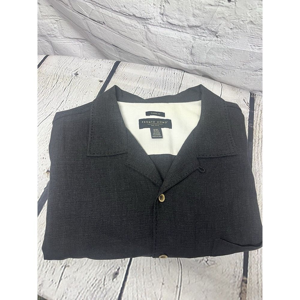 Pronto Uomo Men's Shirt 2XL Silk Blend Short Sleeve‎ Buttoned Casual Classic Fit